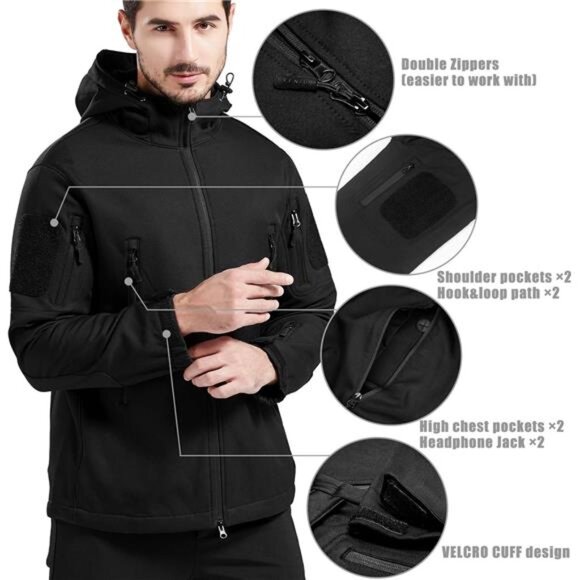 Mens Tactical Jacket Waterproof Windproof Military Outdoor Soft Fleece Hooded - Picture 2 of 7